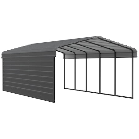 Arrow Storage Products Galvanized Steel Carport, W/ 1-Sided Enclosure, Compact Car Metal Carport Kit, 12'x24'x7', Charcoal CPHC122407ECL1